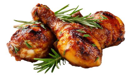 Succulent Chicken Drumsticks: A mouthwatering image showcases two perfectly roasted chicken drumsticks, adorned with fresh rosemary sprigs, and offering a delectable view of culinary delight.