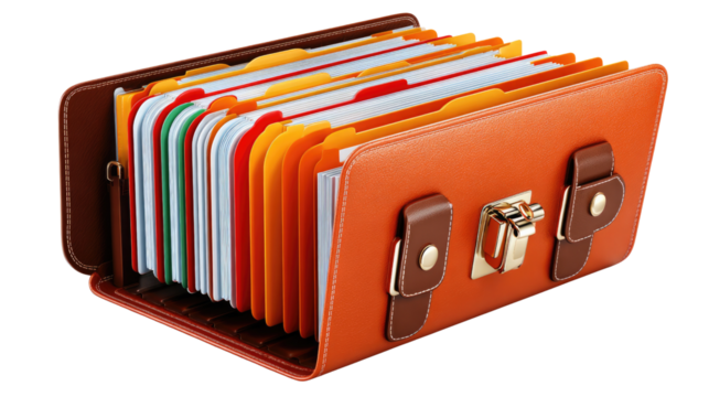 Organized Documents in Organizer: An organized expandable file holder, meticulously designed to house an array of important files, offers a tidy and effective solution for document management.