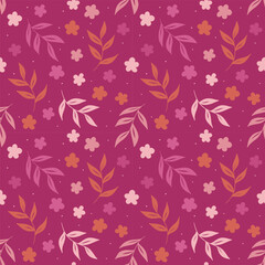  Seamless burgundy floral pattern with leaves and flowers