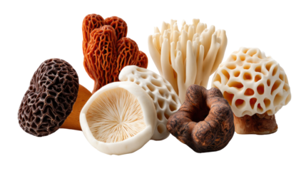 Mycological Collection: Showcasing a vibrant selection of meticulously captured edible mushrooms, demonstrating the captivating diversity found within the fungal kingdom.