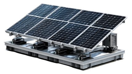 Solar Power: A high-angle perspective of modern photovoltaic panels, showcasing their sustainable nature with a neutral background, perfect for energy efficiency themes.