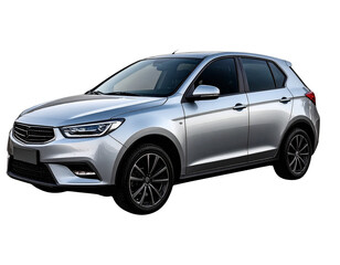 Fototapeta premium Modern Silver Hatchback Car Side View, isolated on transparent background PNG