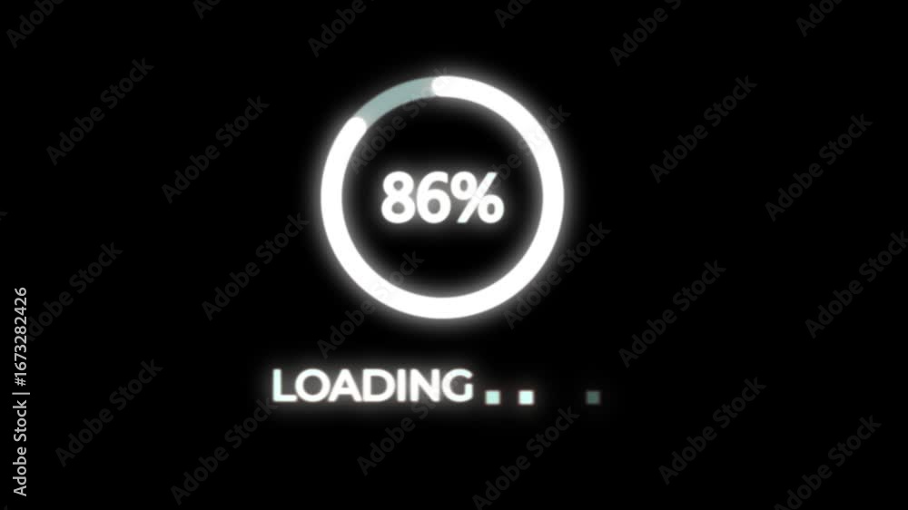 Poster cyber glitch loading animation: circular progress bar with pixel noise, digital hud interface, sci-f