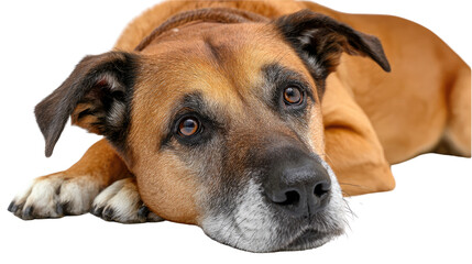 Obraz premium Loyal Companion's Gaze: A close-up portrait of a dog's gentle eyes and alert posture, radiating warmth and steadfast loyalty, inviting the viewer into a connection of unspoken affection.