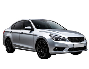 Fototapeta premium Modern Silver Sedan Car Side View, isolated on transparent background PNG