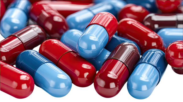 Pills: A detailed close-up showcases an array of brightly colored pills, representing concepts like health, wellness, and medicinal advancement.