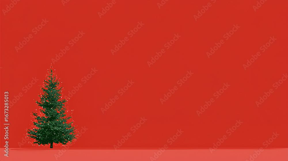 Poster minimal red christmas overlay with only one green tree at the bottom