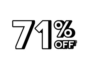Discount banner with bold white text 71% OFF on transparent background. Perfect for online store promotions, flash sales, clearance events, e-commerce marketing campaigns, and special offers