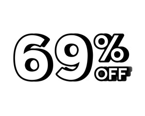 Discount banner with bold white text 69% OFF on transparent background. Perfect for online store promotions, flash sales, clearance events, e-commerce marketing campaigns, and special offers