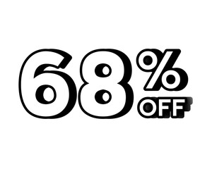 Discount banner with bold white text 68% OFF on transparent background. Perfect for online store promotions, flash sales, clearance events, e-commerce marketing campaigns, and special offers