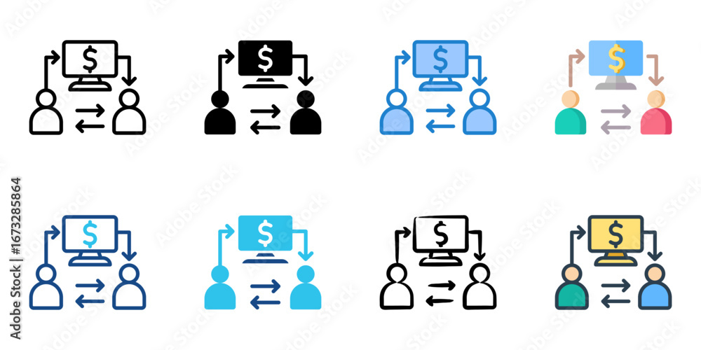Aufkleber peer to peer lending icon set multiple style collection
