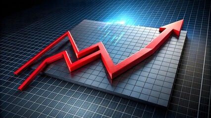Red line graph on black background with upward arrow, symbolizing business growth, economic success, and financial progress. High-quality professional stock image for data an