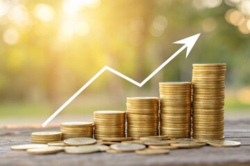 Financial Growth and Investment Concept: Rising Stacks of Gold Coins and Upward Trending Graph