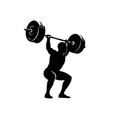 Man in powerful overhead squat with barbell. Fitness strength training.