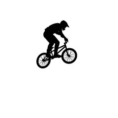 Fototapeta premium Dynamic black silhouette of a BMX rider mid-jump, ideal for sports themes.