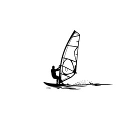Dynamic silhouette of a windsurfer on water, perfect for sport themes.
