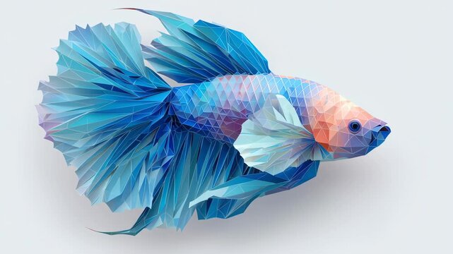 Betta Thai fighting fish flowing fins origami style vector art featuring blue purple geometric shapes vibrant shades dynamic elegant underwater aquatic design colorful intricate shapes