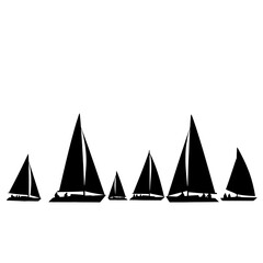 Graphic collection of black sailboat silhouettes, perfect for marine-themed designs.