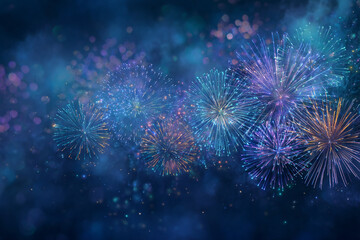 Fototapeta premium Colorful fireworks display exploding in the night sky with sparkling lights and bokeh effects a festive celebration