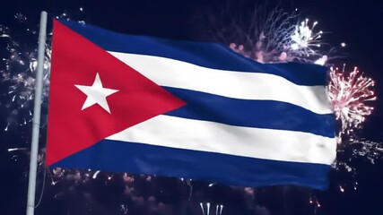 Cuban flag fireworks background