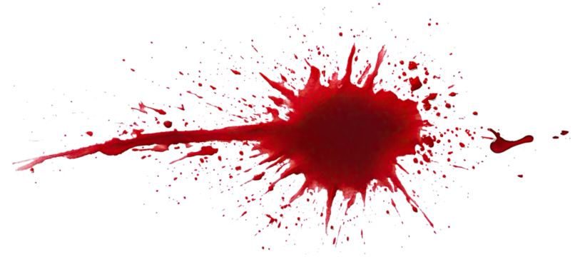 Red blood stain with splatter and drops, isolated on transparent cutout background - Powered by Adobe