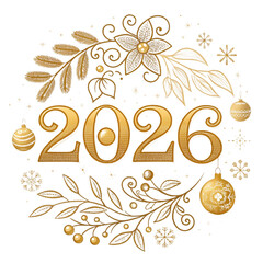 2026 Gold Floral New Year's Design Element for 

