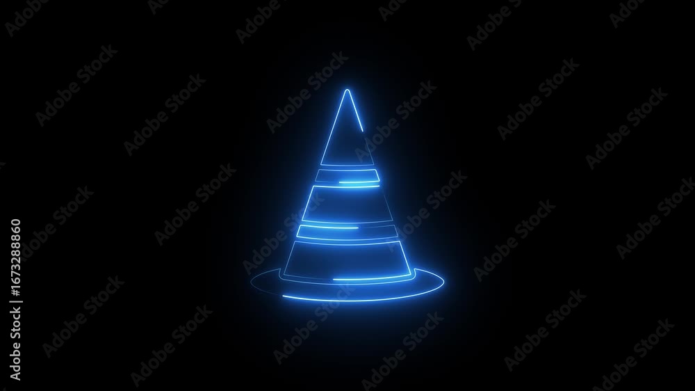Poster neon traffic cones icon animation. glowing effect cone icon motion graphics. emerging from the darkn