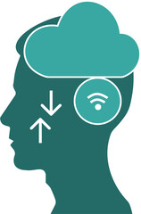 Human Head with Cloud Computing and Wireless Connectivity Icons, Digital Technology Concept