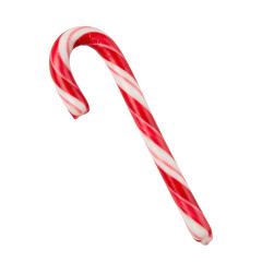 A single red and white striped candy cane isolated on transparent background