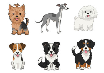 Set of Cute Dogs element design. flat style illustration.