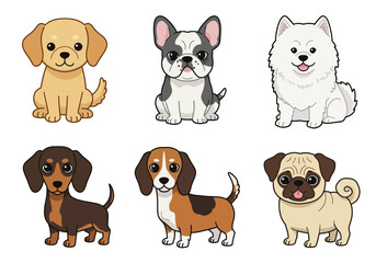 Naklejka premium Set of Cute Dogs element design. flat style illustration.