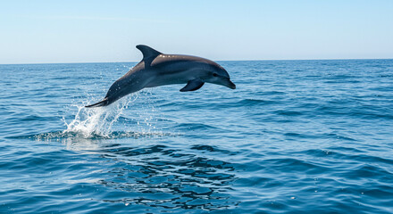 Fototapeta premium Dolphin leaping out of ocean water creating a splash, capturing aquatic beauty and freedom