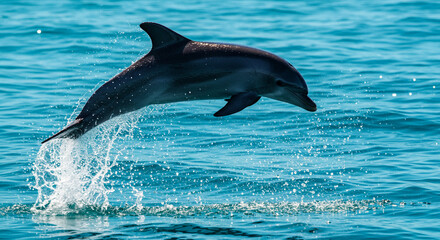 Obraz premium Dynamic dolphin leaping from ocean waves showcasing freedom and marine life beauty