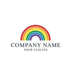 Rainbow arc logo design with red, orange, yellow, green, blue, and purple stripes, above company name and tagline text.