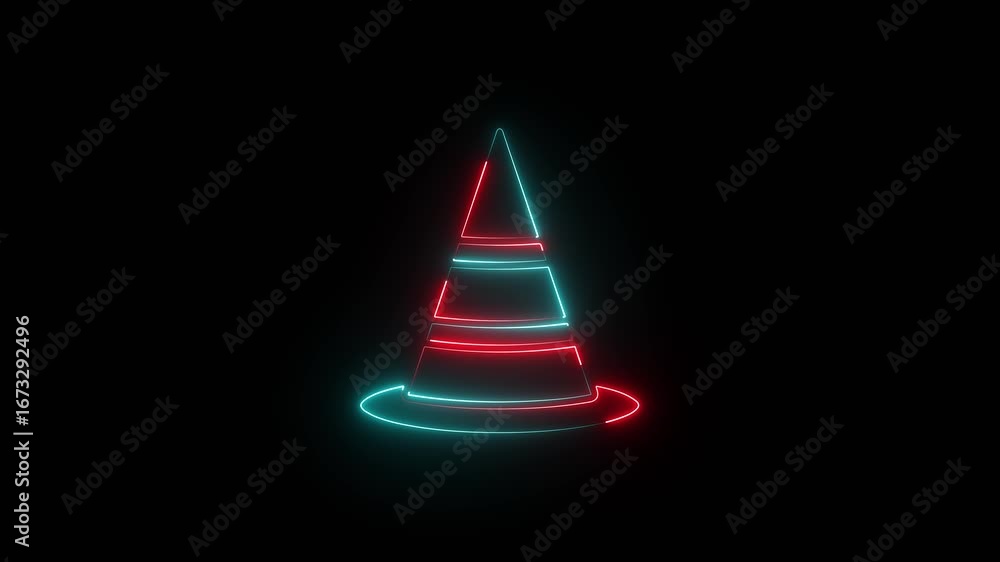 Poster neon traffic cones icon animation. glowing effect cone icon motion graphics. emerging from the darkn