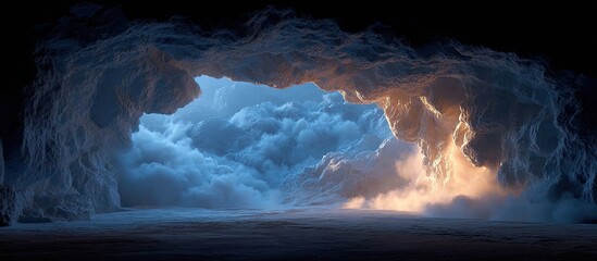 Cave opening to dramatic clouds