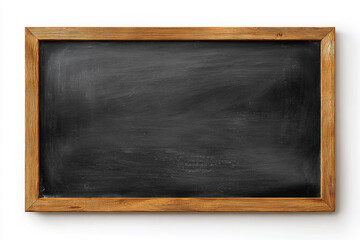 Empty black chalkboard with wooden frame ready for message or drawing