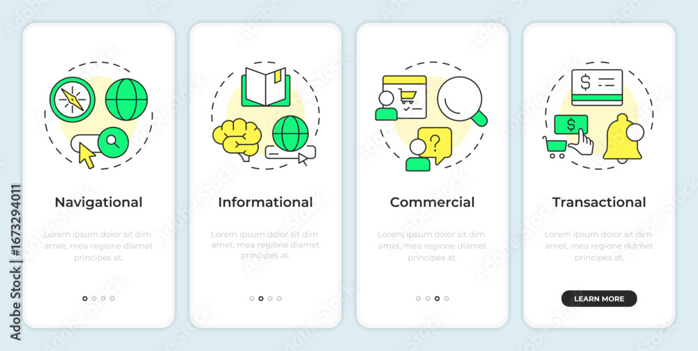 Poster user marketing onboarding mobile app screen. customer service. walkthrough 4 steps editable graphic 