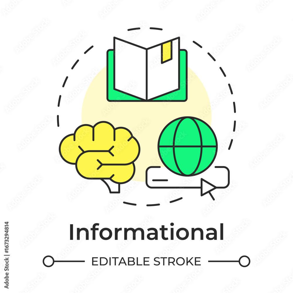 Poster informational multi color concept icon. search engine. product information, knowledge. round shape l