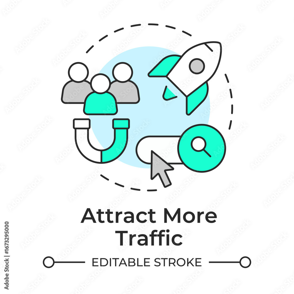Poster attract more traffic multi color concept icon. lead generation, target audience. round shape line il