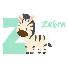 Zebra cartoon with letter z. Cute animal alphabet illustration. Funny zoo character for kids learning