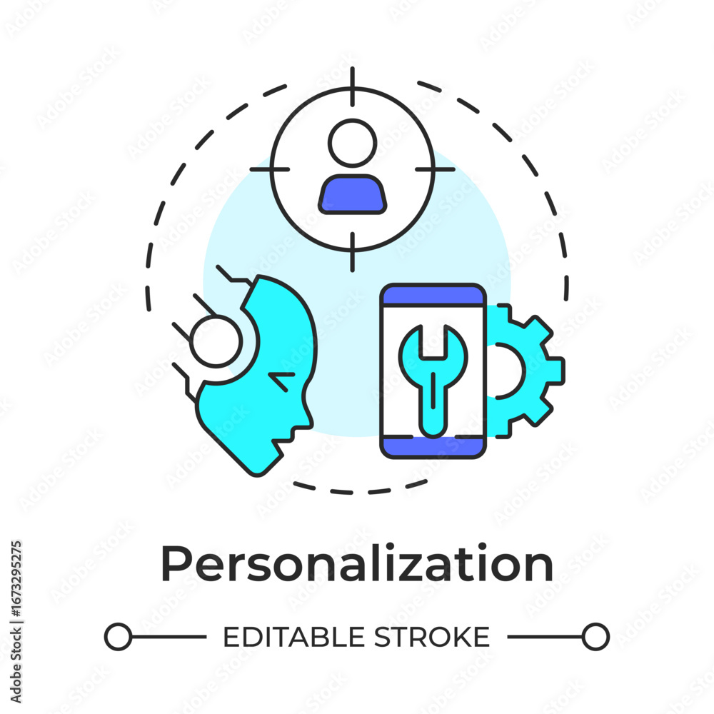 Poster personalization multi color concept icon. artificial intelligence. target audience, marketing. round