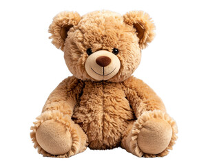 Obraz premium Classic Plush Teddy Bear Sitting Front View, soft fur texture, isolated on transparent background