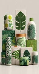 Stacked green leaf-printed containers