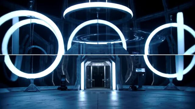 Glowing Blue Rings and Futuristic Entrance