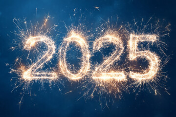 Sparkling 2025 New Year fireworks light show