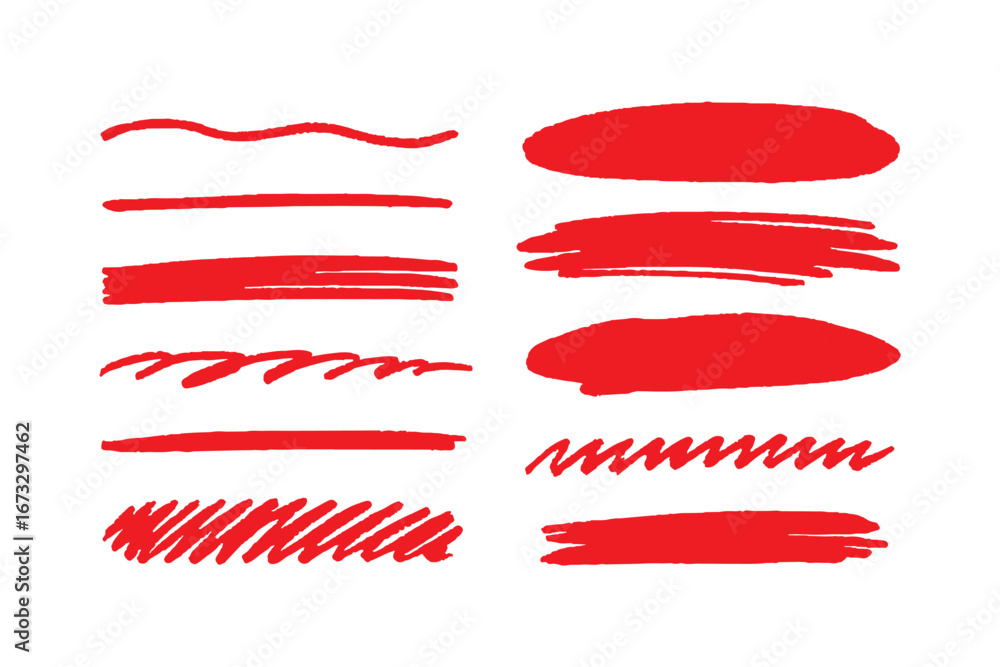 Aufkleber set of hand drawn red doodle ellipses. bright red scribble ovals and bubbles to circle and highlight