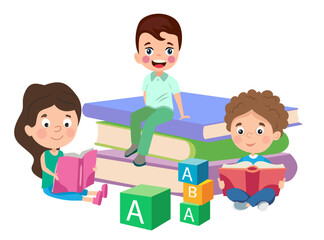 Obraz premium back to school classroom cute happy students illustration design