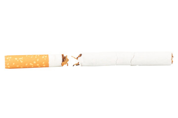 Broken Cigarette with Tobacco Spilling Out on White Background