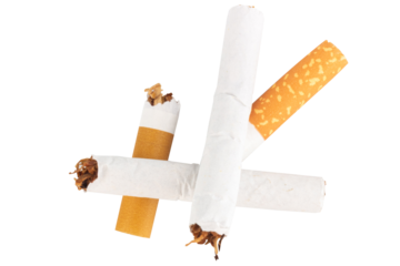 Broken Cigarette with Tobacco Spilling Out on White Background
